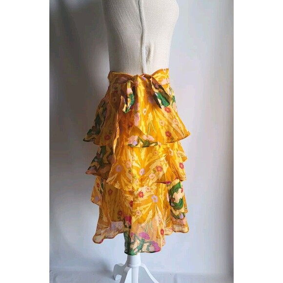 Marie Oliver Adler Skirt Floral Print Bohemian Ruffle Tiered Belt Size 2 378$ - Picture 4 of 10